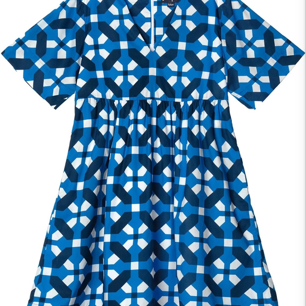 Geometric Blue and White Dress